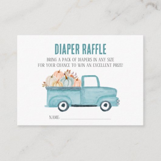 ブルーパンプキントラックおむつラッフル エンクロージャーカード (正面)