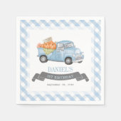 ブルーパンプキントラックギンガムボーイ1歳の誕生日 スタンダードカクテルナプキン (正面)