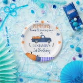 ブルーパンプキントラックパンプキン葉誕生日&ヘイ ペーパープレート (パーティー)