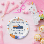 ブルーパンプキントラックパンプキン葉誕生日&ヘイ ペーパープレート (パーティー)