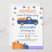 ブルーパンプキントラックパンプキ葉ンとヘイ誕生日 招待状 (正面)