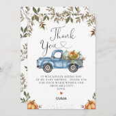 ブルーパンプキントラックベビーシャワーサンキューカード 招待状 (正面/裏面)