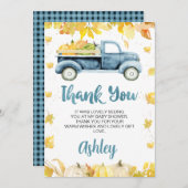 ブルーパンプキントラックベビーシャワーサンキューカード 招待状 (正面/裏面)