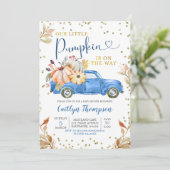 ブルーパンプキントラックベビーシャワー招待状 招待状 (スタンド正面)