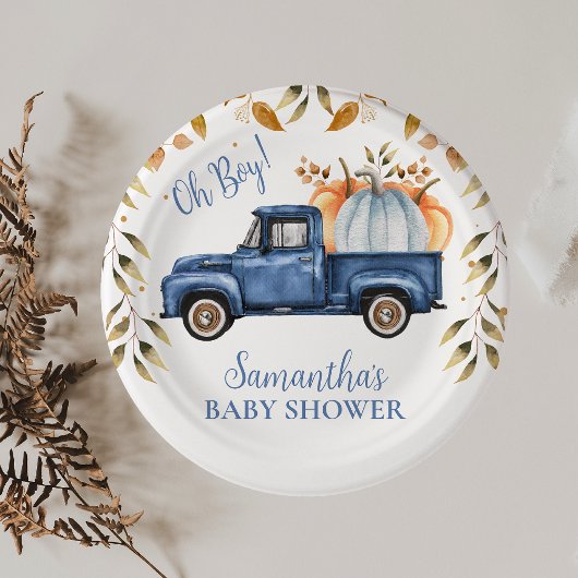 ブルーパンプキントラックベビーシャワー紙 ペーパープレート