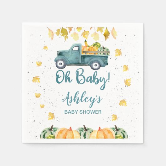 ブルーパンプキントラック紅葉ベビーシャワー紙 スタンダードカクテルナプキン (正面)