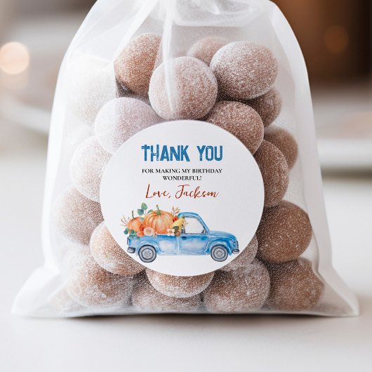 ブルーパンプキントラック誕生日クラシックラウンドステッカー ラウンドシール