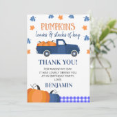 ブルーパンプキントラック誕生日サンキューカード 招待状 (スタンド正面)