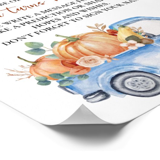 ブルーパンプキントラック誕生日タイムカプセルサイン ポスター (角)