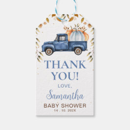 ブルーパンプキントラック赤ちゃんシャワーありがとうラベル ギフトタグ