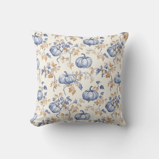 ブルーパンプキンパターンオータムファームハウスポーチ クッション (正面)