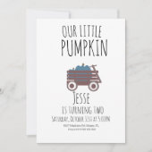 ブルーパンプキンパッチハロウィーンパンプキンワゴン 招待状 (正面)