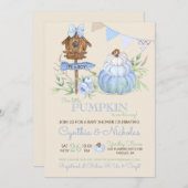 ブルーパンプキンパッチバードハウスボーイベビーシャワー 招待状 (正面/裏面)