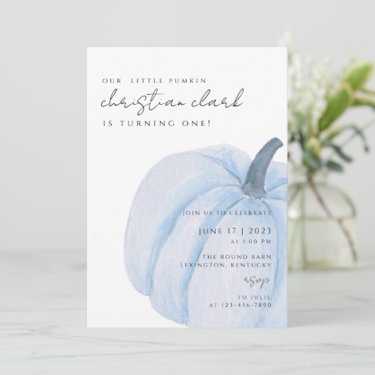 ブルーパンプキンファースト誕生日ボーイ 招待状 (スタンド正面)