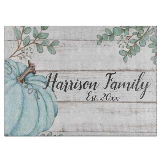 ブルーパンプキンファームハウス秋ファミリーネームイヤーエスト カッティングボード (正面)