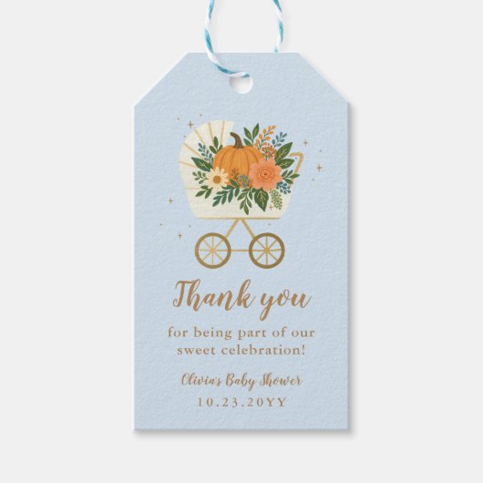 ブルーパンプキンベイビーシャワーのお礼 ギフトタグ (正面)