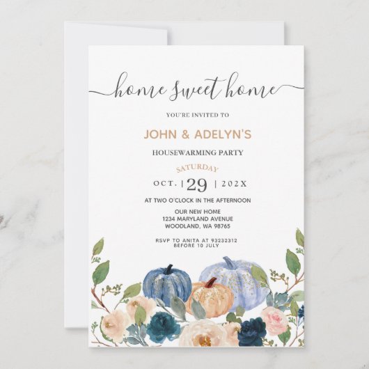 ブルーパンプキンホームスウィートホームハウスウォーミングパーティー 招待状 (正面)