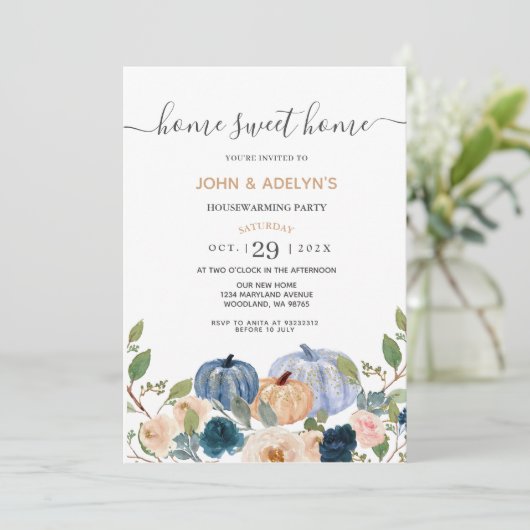 ブルーパンプキンホームスウィートホームハウスウォーミングパーティー 招待状 (スタンド正面)