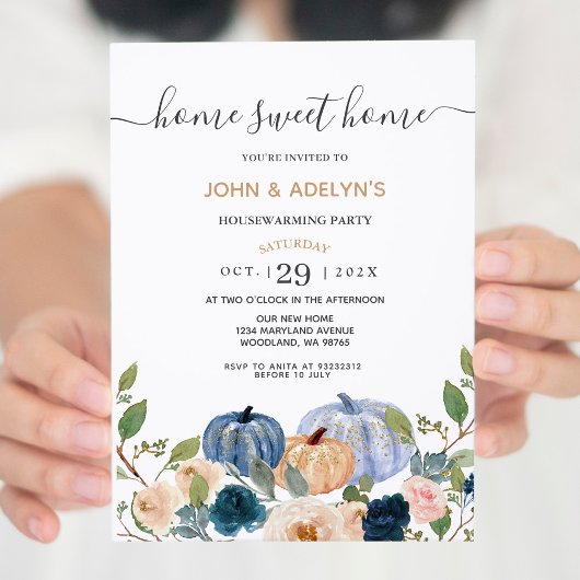 ブルーパンプキンホームスウィートホームハウスウォーミングパーティー 招待状