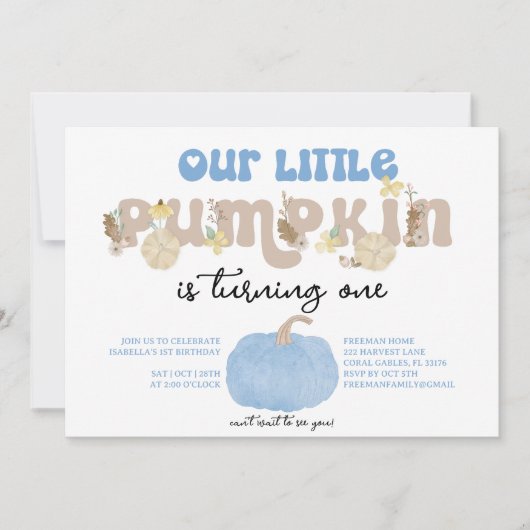 ブルーパンプキンボーイファースト誕生日招待状 招待状 (正面)