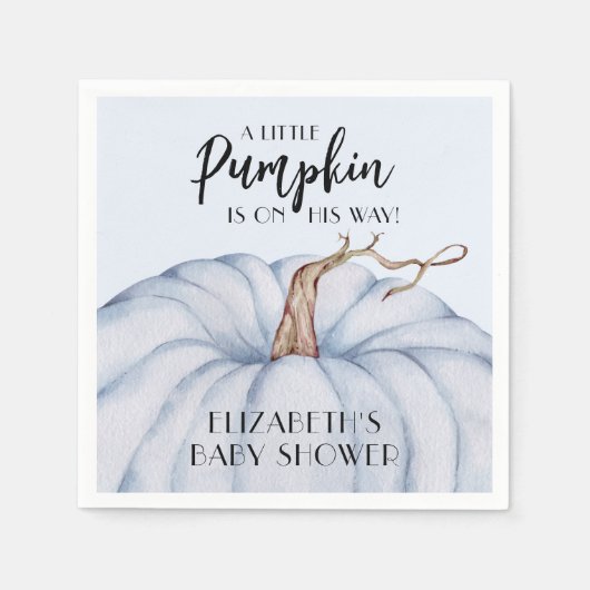 ブルーパンプキンボーイ秋ベビーシャワー スタンダードカクテルナプキン (正面)