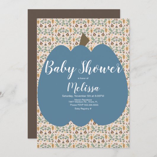 ブルーパンプキンボーイ秋ベビーシャワー 招待状 (正面/裏面)