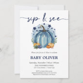 ブルーパンプキン男の赤ちゃん秋Sipと参照Meet Greet 招待状 (正面)