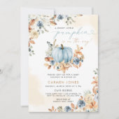 ブルーパンプキン秋ベビーシャワー男女兼用 招待状 (正面)