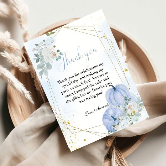 ブルーパンプキン秋ボーイベビーシャワーサンキューカード 招待状