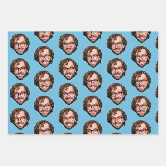 ブルーパーソナライズされたおもしろい顔カスタム写真 ラッピングペーパーシート (正面3)