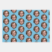 ブルーパーソナライズされたおもしろい顔カスタム写真 ラッピングペーパーシート (正面)