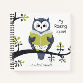 ブルーパーソナライズされたとグリーンの読フクロウの日記 ノートブック (正面)
