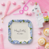 ブルーパーソナライズされたアジサイ誕生日プレート ペーパープレート (パーティー)