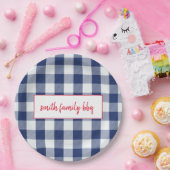 ブルーパーソナライズされたアンドホワイトバッファロープレイドプレート ペーパープレート (パーティー)