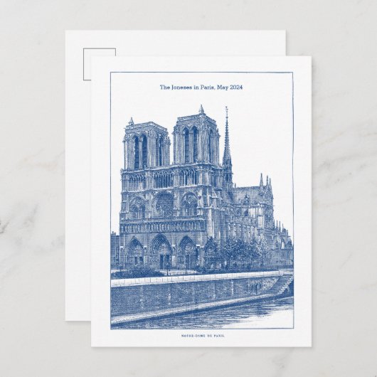 ブルーパーソナライズされたエレガントレトロノートルダム ポストカード (正面/裏面)