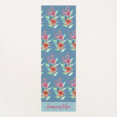 ブルーパーソナライズされたオレンジピンクフローラ ヨガマット (正面)