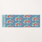 ブルーパーソナライズされたオレンジピンクフローラ ヨガマット (正面(横))