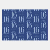 ブルーパーソナライズされたカスタム誕生日16歳 ラッピングペーパーシート (正面)