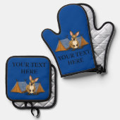 ブルーパーソナライズされたカンガルーキャンピングテント 鍋つかみ&鍋敷きセット (正面/裏面)