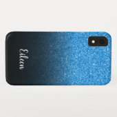 ブルーパーソナライズされたガーリーグリッターブラックグラデーション Case-Mate iPhoneケース (裏面(横))