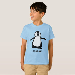 ブルーパーソナライズされたキュートペンギンイラストレーションガール Tシャツ