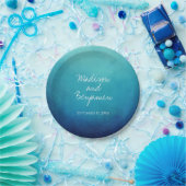 ブルーパーソナライズされたグラデーションス結婚ケーキプレート ペーパープレート (パーティー)