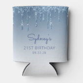 ブルーパーソナライズされたグリッタードリップ21歳の誕生日 缶クーラー (正面)
