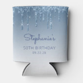 ブルーパーソナライズされたグリッタードリップ50誕生日 缶クーラー (正面)
