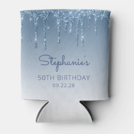 ブルーパーソナライズされたグリッタードリップ50誕生日 缶クーラー