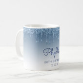 ブルーパーソナライズされたグリッタードリップ80誕生日 コーヒーマグカップ (正面左)