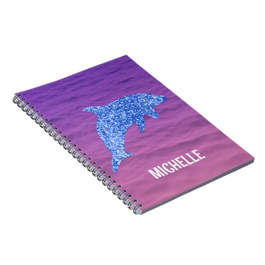 ブルーパーソナライズされたグリッタードルフィンピンクとパープル ノートブック (右側)
