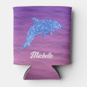 ブルーパーソナライズされたグリッタードルフィンピンクとパープル 缶クーラー (正面)