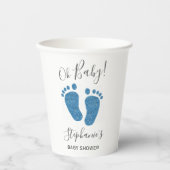 ブルーパーソナライズされたグリッターベビー足ベビーシャワー 紙コップ (正面)
