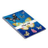 ブルーパーソナライズされたグリッター蝶 ノートブック (右側)